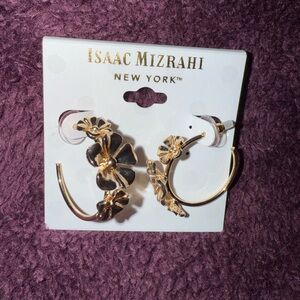 Isaac Mizrahi Gold Floral Hoop Earrings